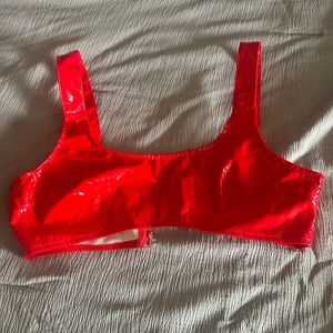 Shein red latex crop tank top